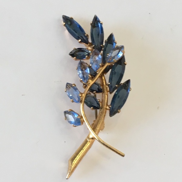 Juliana Teal and Sky Blue Navette Rhinestone Pin - Picture 1 of 3